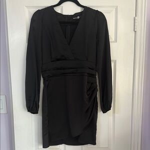Black Long Sleeve Satin Wrap Dress by Boohoo